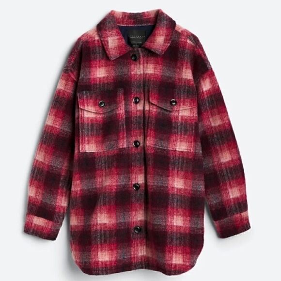 Sanctuary Plaid Town Jacket Woodland Plaid jacket coat burgundy size L New - Picture 3 of 15